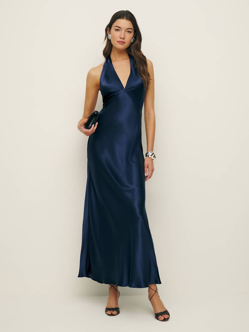 Reformation Daniela Halter Silk Dress In Navy / 8p